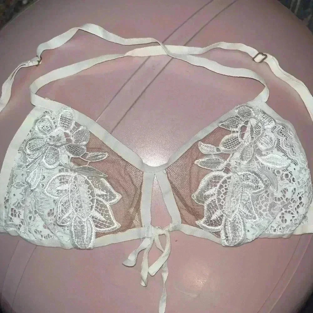 Bralette Skivvies embroidered For Love & Lemons Sheer Mesh Appliqué Floral Bra - Picture 1 of 9